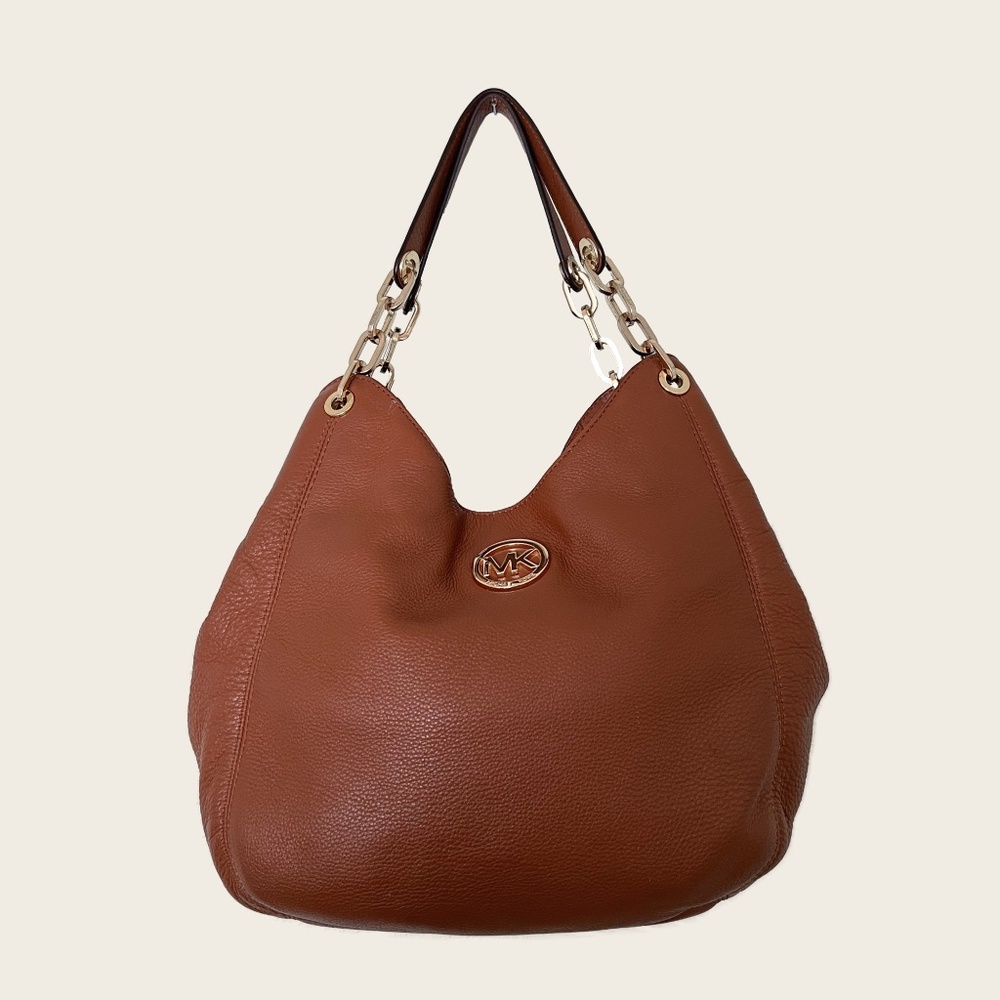 Michael Kors Fulton Chain Medium Signature Logo Leather Shoulder Bag